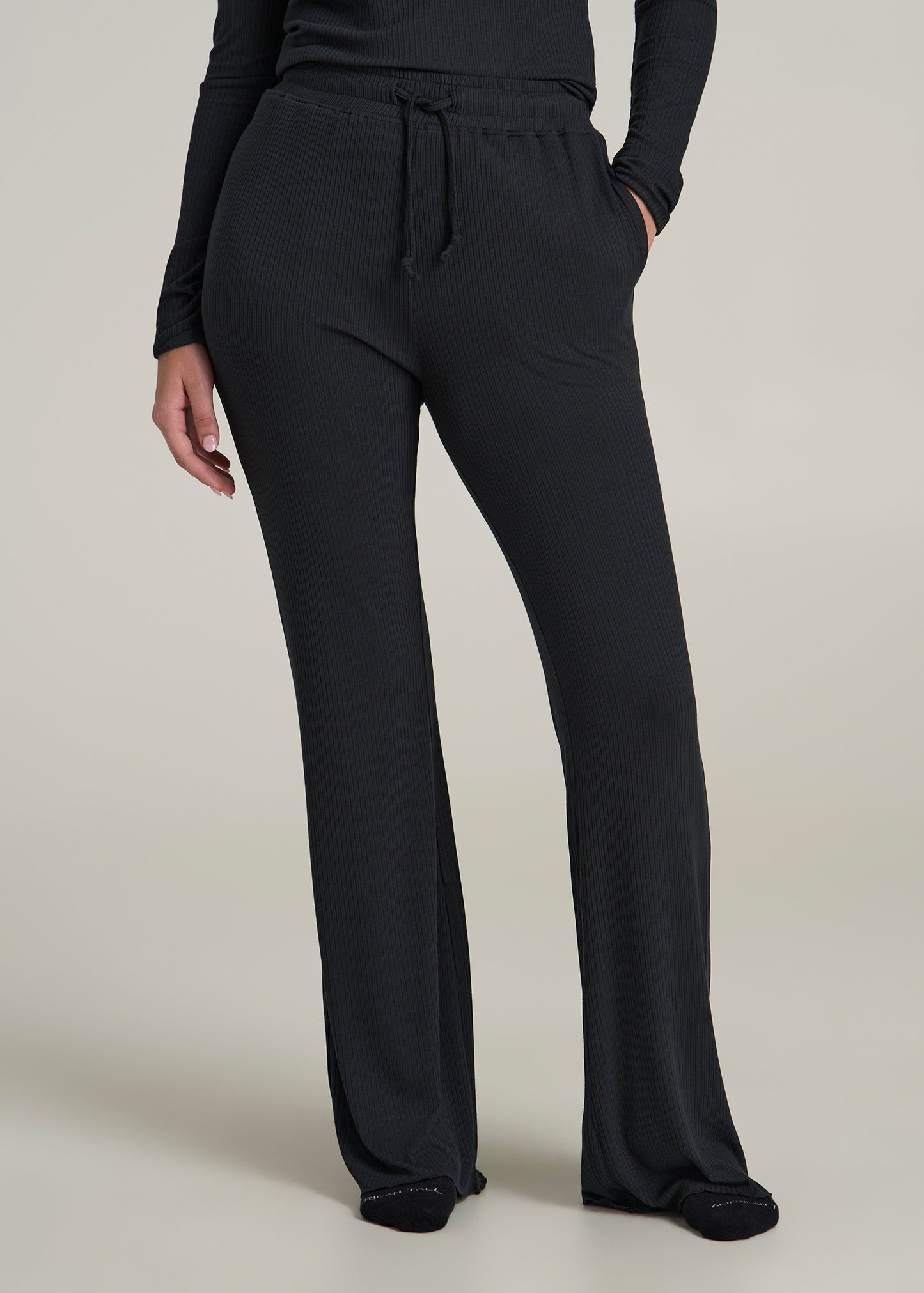 Ribbed Flare Pants for Tall Women in Black