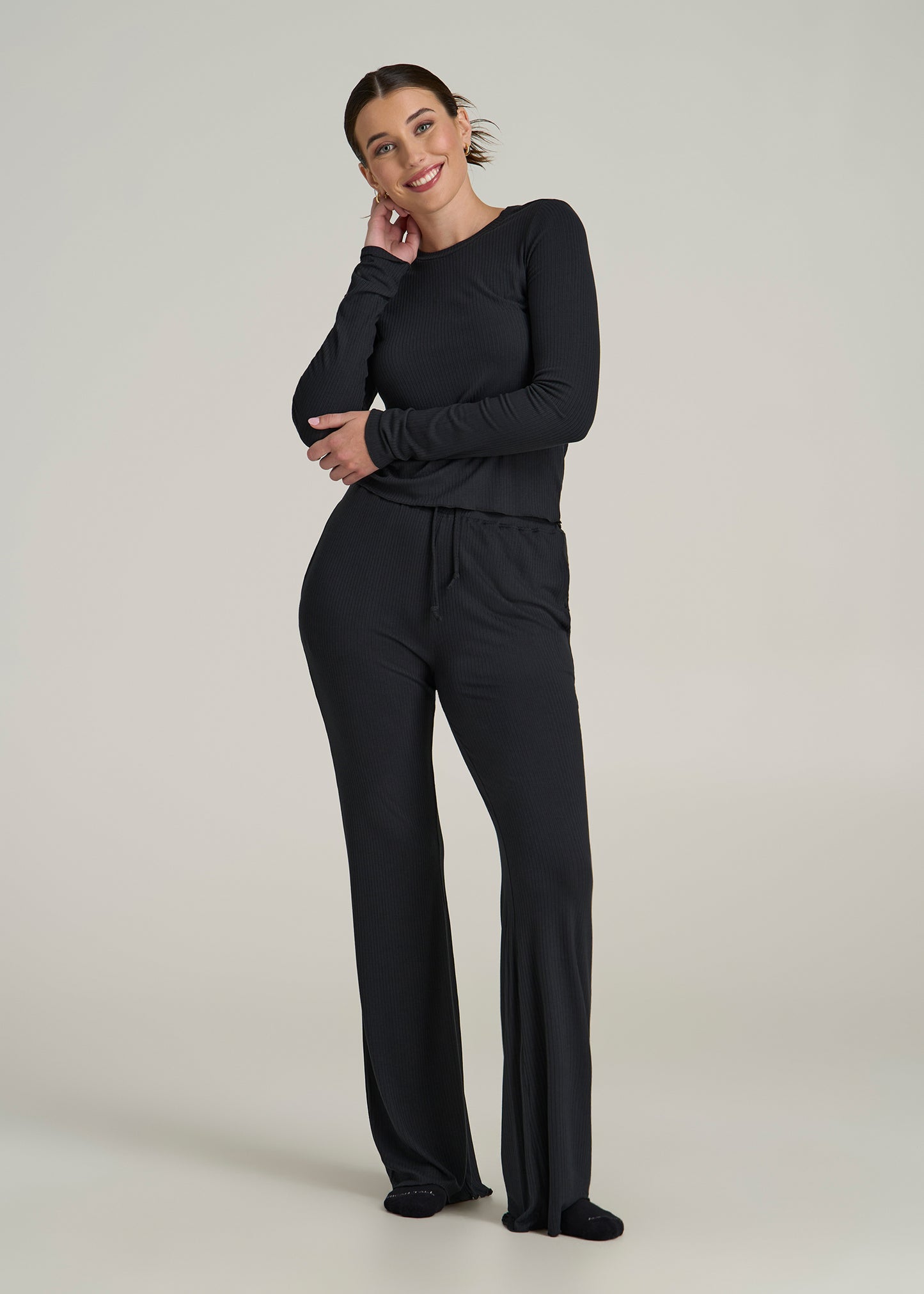 Ribbed Flare Pants for Tall Women in Black