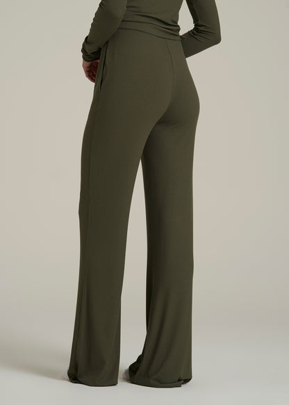 Ribbed Flare Pants for Tall Women in Forest Night