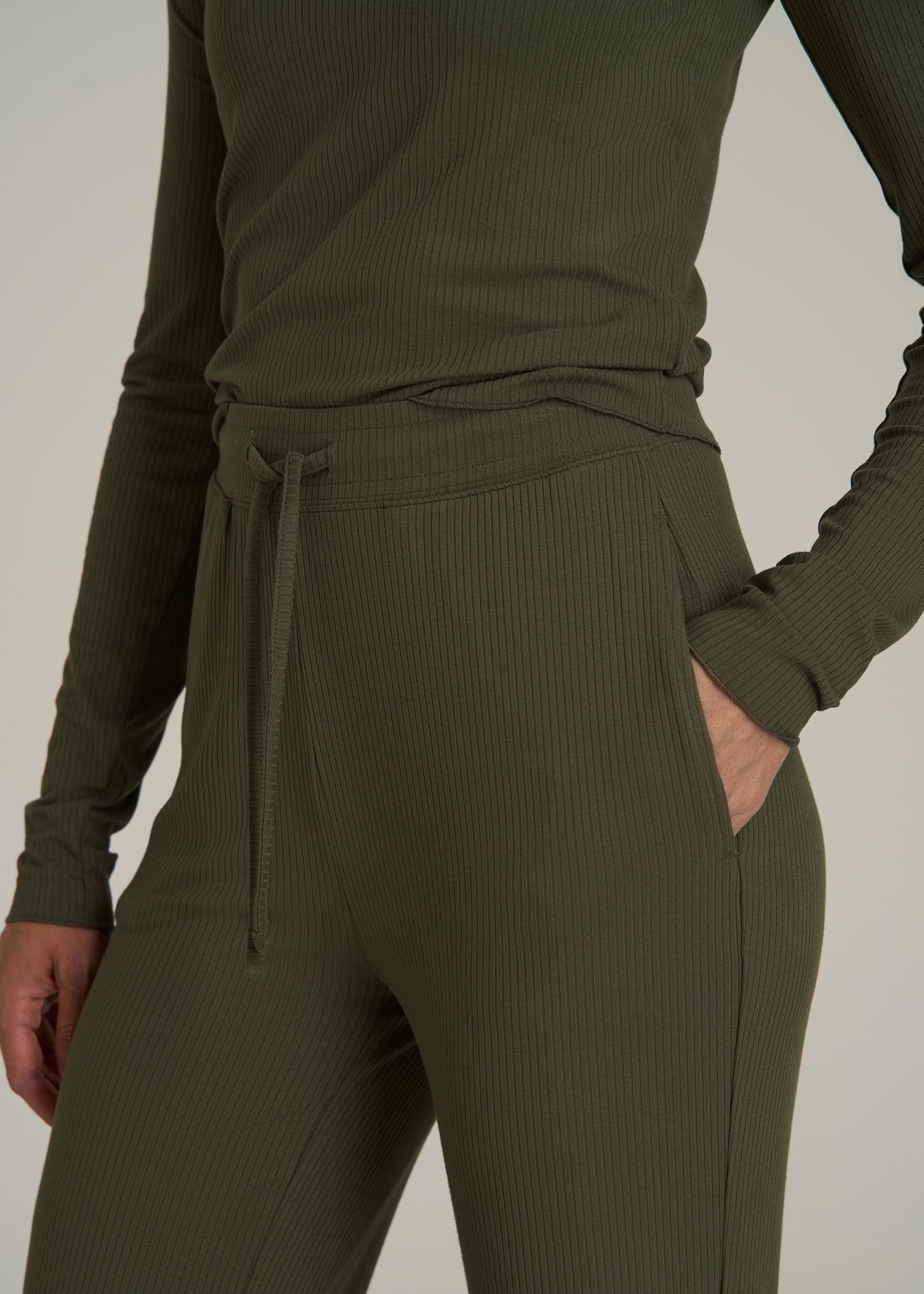 Ribbed Flare Pants for Tall Women in Forest Night