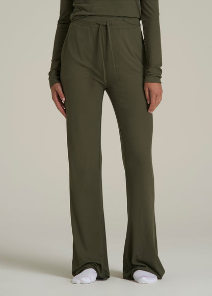 Ribbed Flare Pants for Tall Women in Forest Night