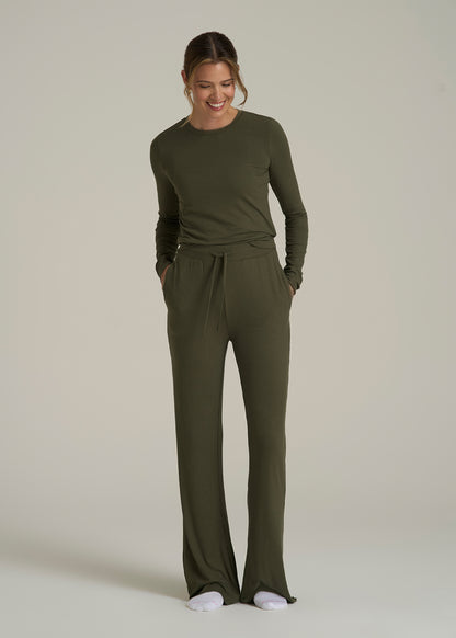 Ribbed Flare Pants for Tall Women in Forest Night