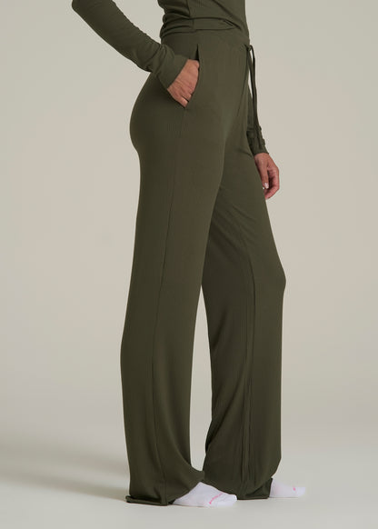 Ribbed Flare Pants for Tall Women in Forest Night