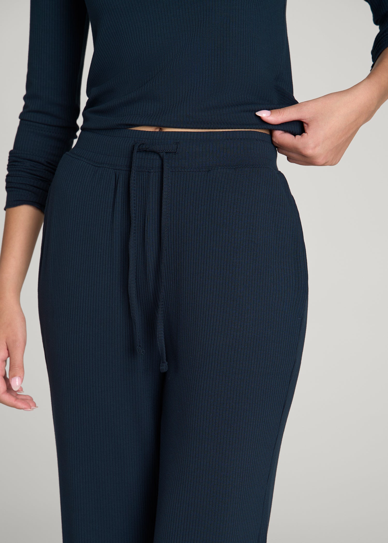 Lightweight Ribbed Flare Pants for Tall Women in Royal Navy