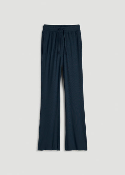 Lightweight Ribbed Flare Pants for Tall Women in Royal Navy