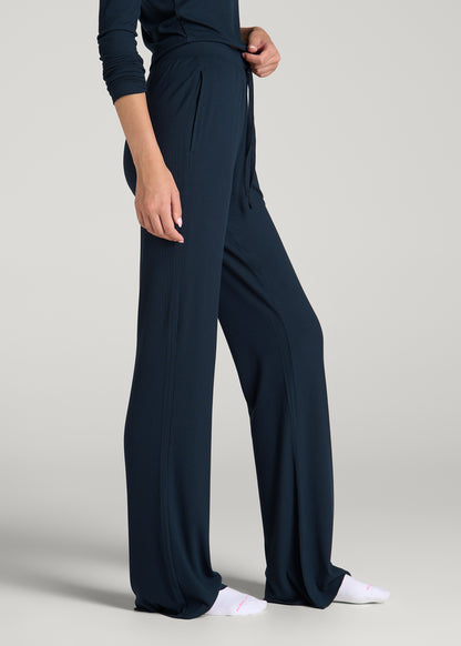Lightweight Ribbed Flare Pants for Tall Women in Royal Navy