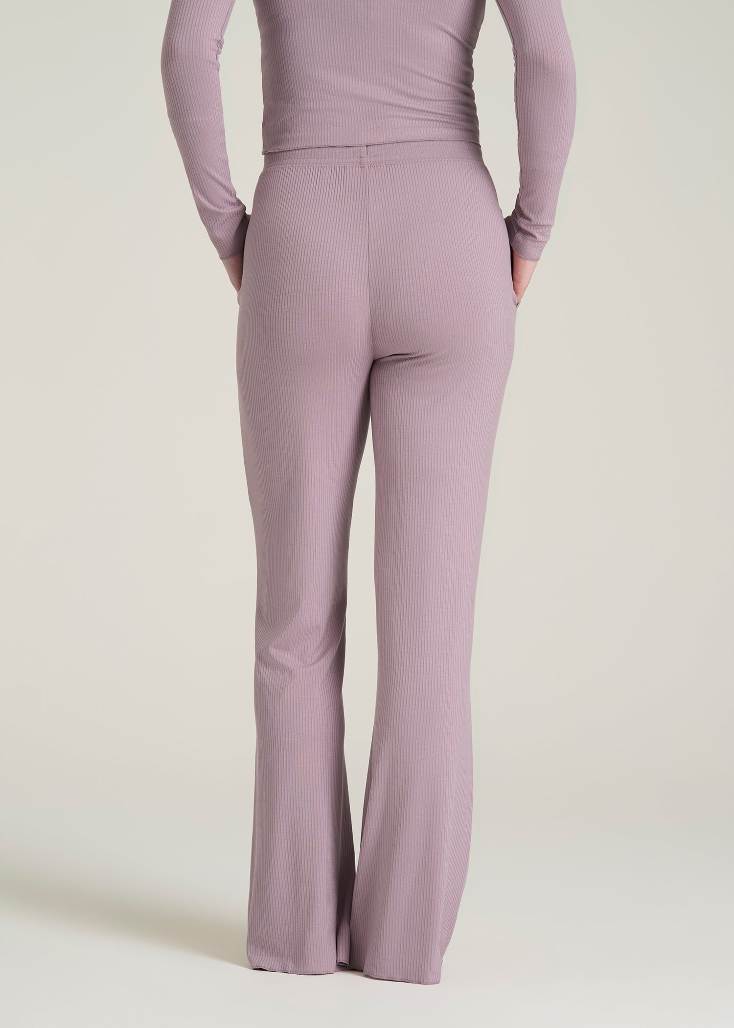 Ribbed Flare Pants for Tall Women in Smoked Mauve