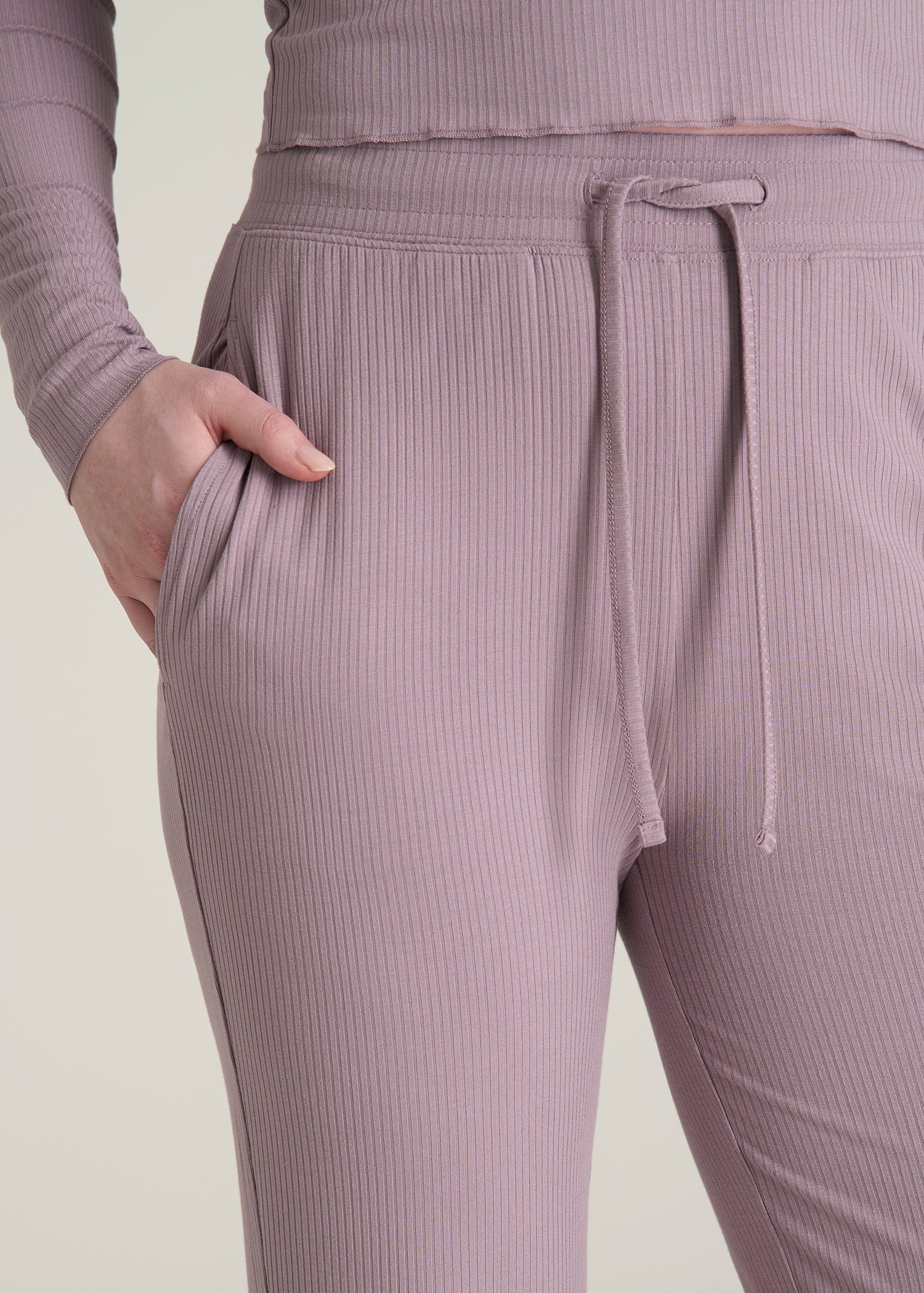 Ribbed Flare Pants for Tall Women in Smoked Mauve