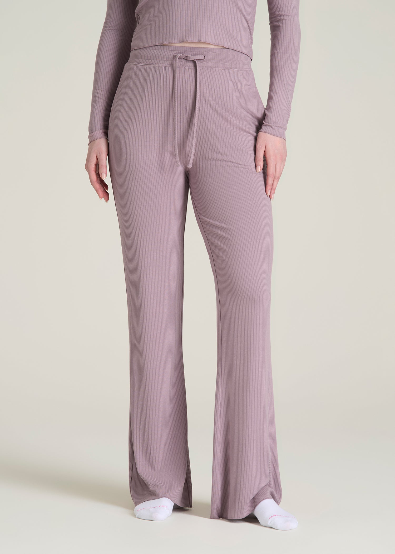 Ribbed Flare Pants for Tall Women in Smoked Mauve