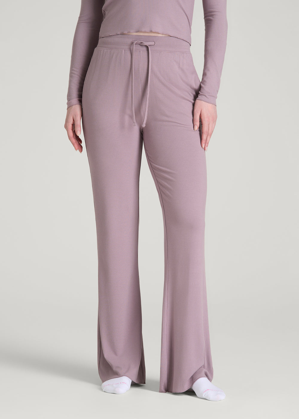 Ribbed Flare Pants for Tall Women in Smoked Mauve – American Tall