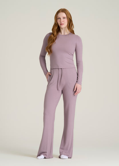 Ribbed Flare Pants for Tall Women in Smoked Mauve