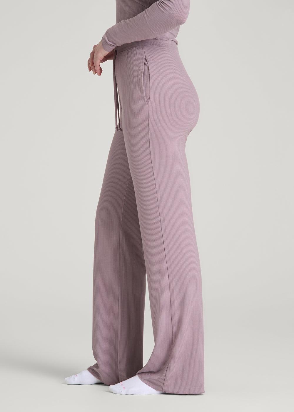 Ribbed Flare Pants for Tall Women in Smoked Mauve – American Tall