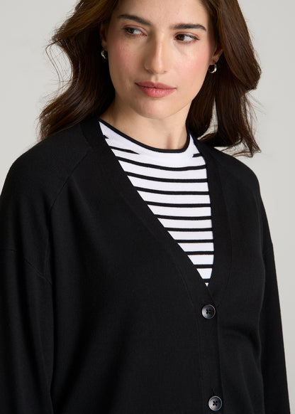 Linen Blend Knit Cardigan for Tall Women in Black