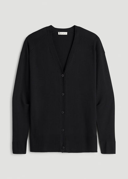 Linen Blend Knit Cardigan for Tall Women in Black
