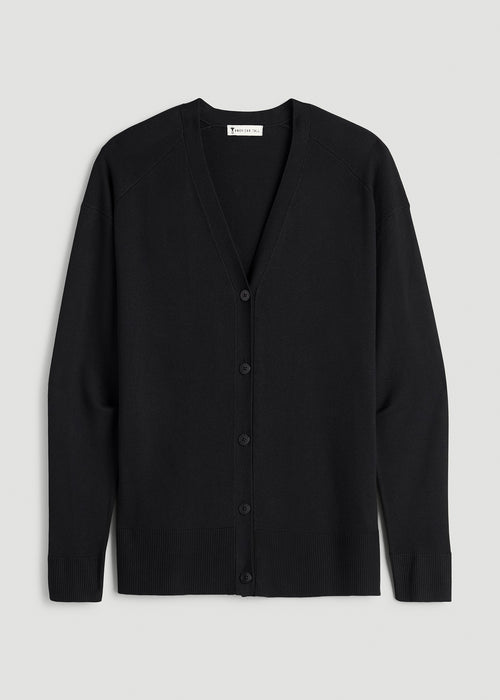 Linen Blend Knit Cardigan for Tall Women in Black