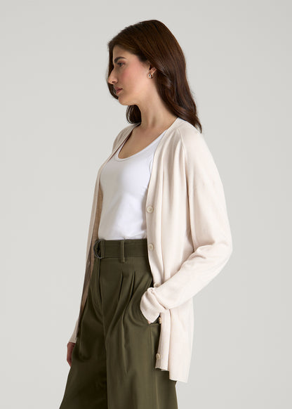 Linen Blend Knit Cardigan for Tall Women in White Sand
