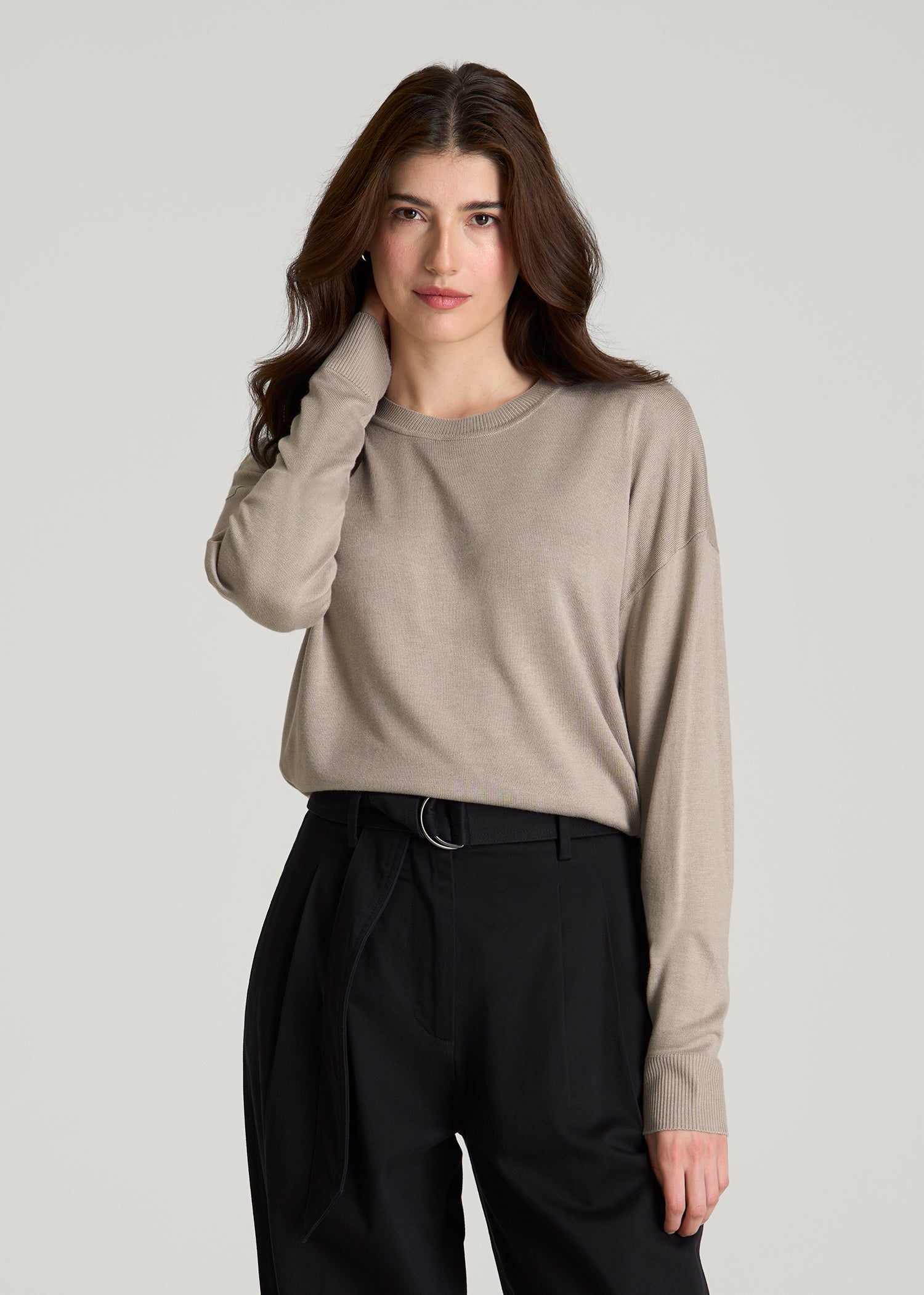 Linen Blend Knit Crewneck Sweater for Tall Women | American Tall