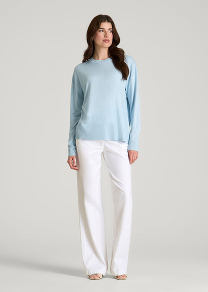 Linen Blend Knit Crewneck for Tall Women in Ice Blue