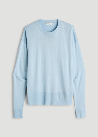 Linen Blend Knit Crewneck for Tall Women in Ice Blue