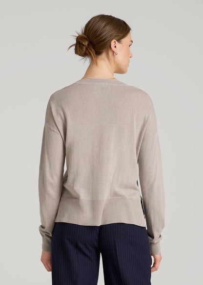 Linen Blend Split Hem V-Neck Sweater for Tall Women in Atmosphere