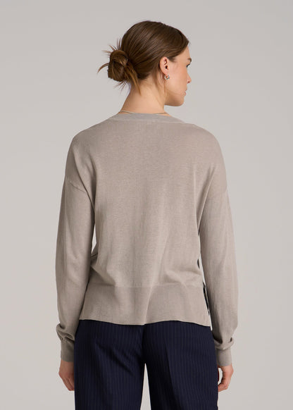 Linen Blend Split Hem V-Neck Sweater for Tall Women in Atmosphere
