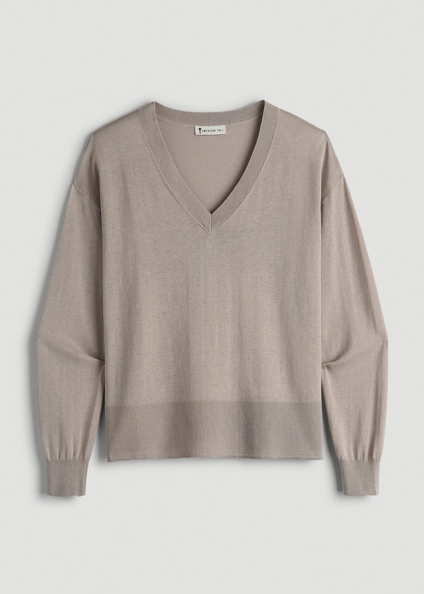 Linen Blend Split Hem V-Neck Sweater for Tall Women in Atmosphere