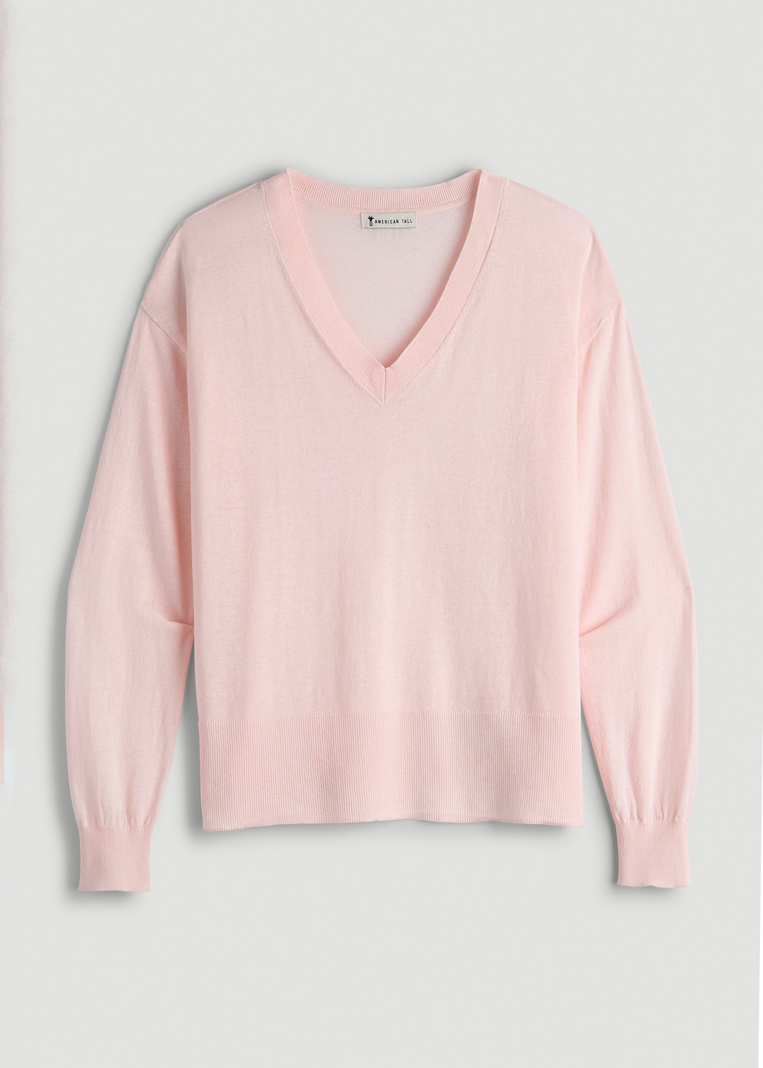Linen Blend Split Hem V-Neck Sweater for Tall Women in Hush Pink