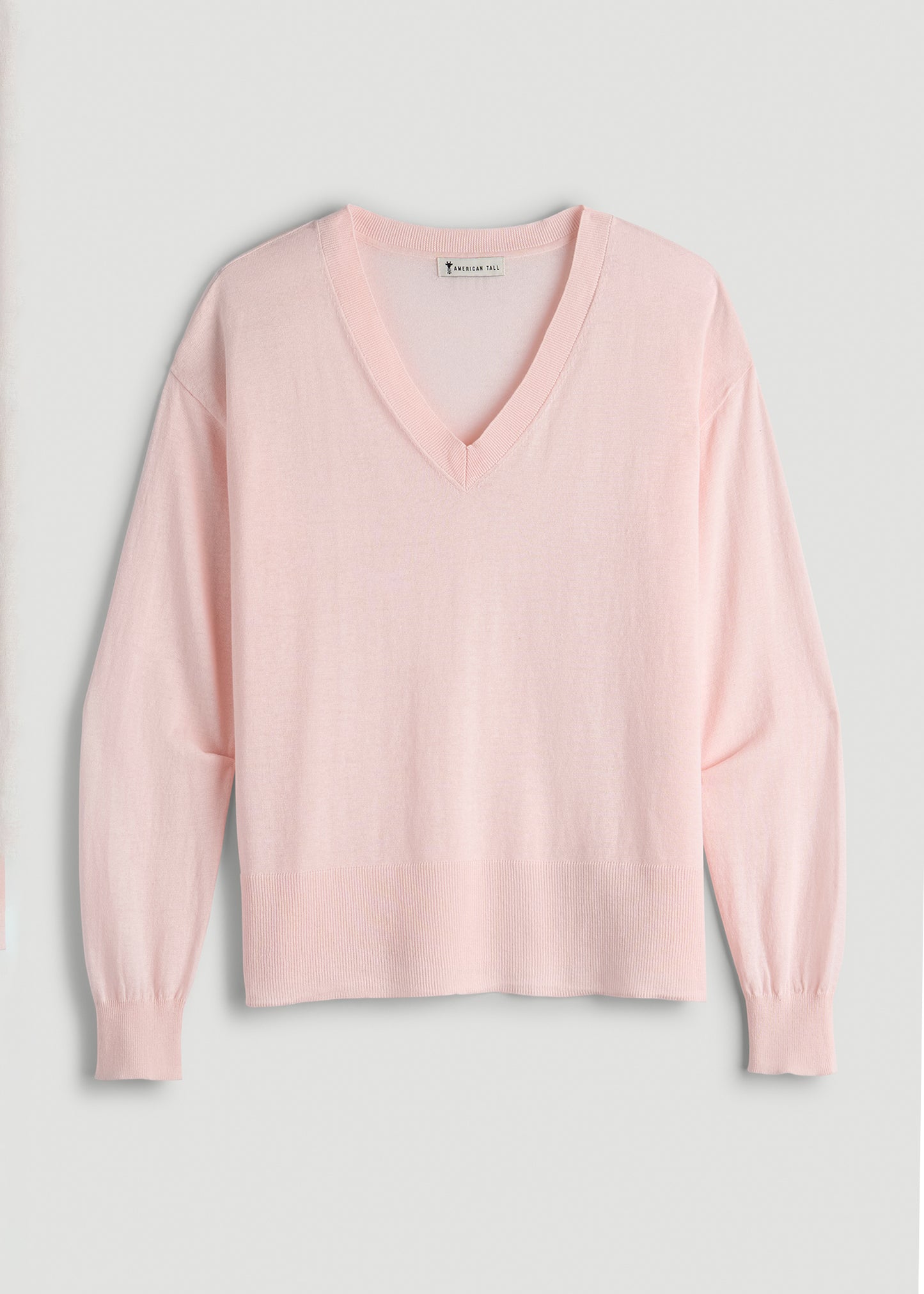 Linen Blend Split Hem V-Neck Sweater for Tall Women in Hush Pink