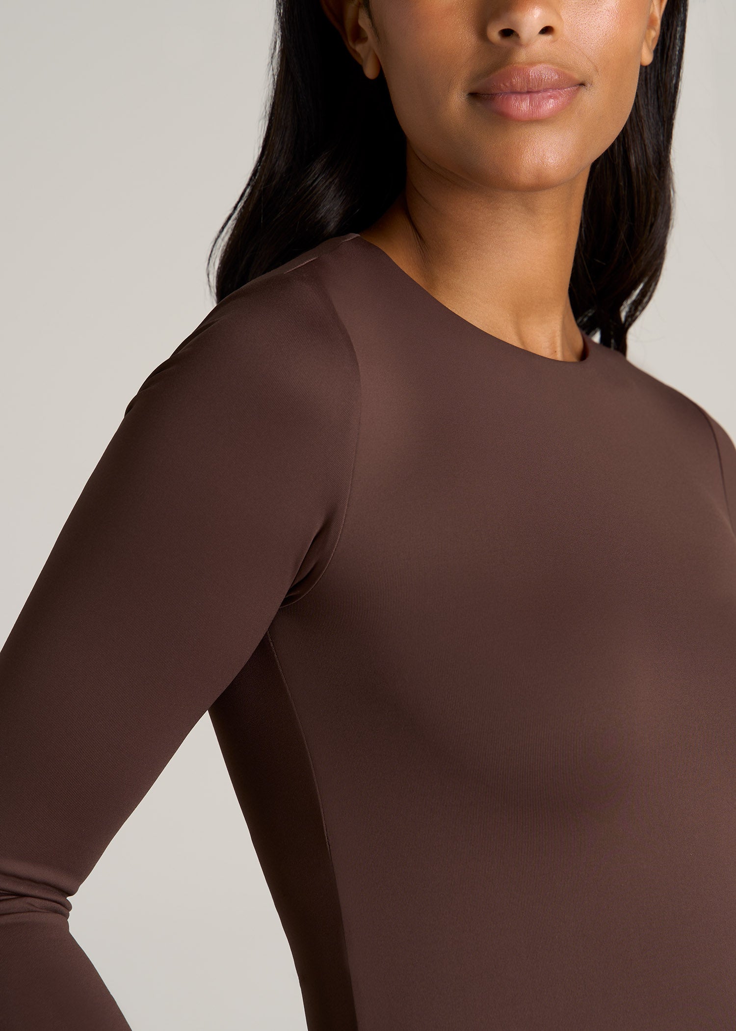 American-Tall-Women-Long-Sleeve-Bodysuit-Chocolate-detail