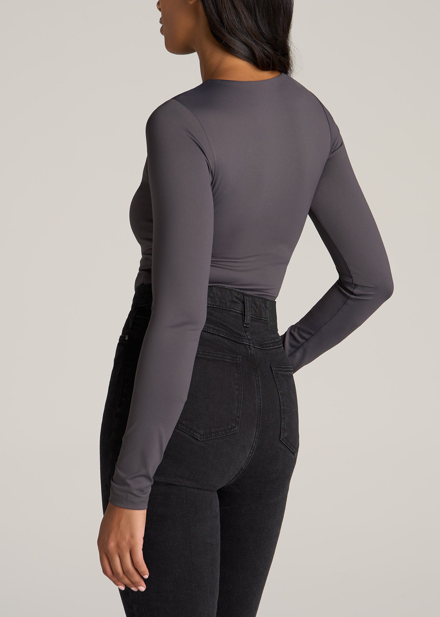 Long Sleeve Bodysuit for Tall Women in Dark Ash