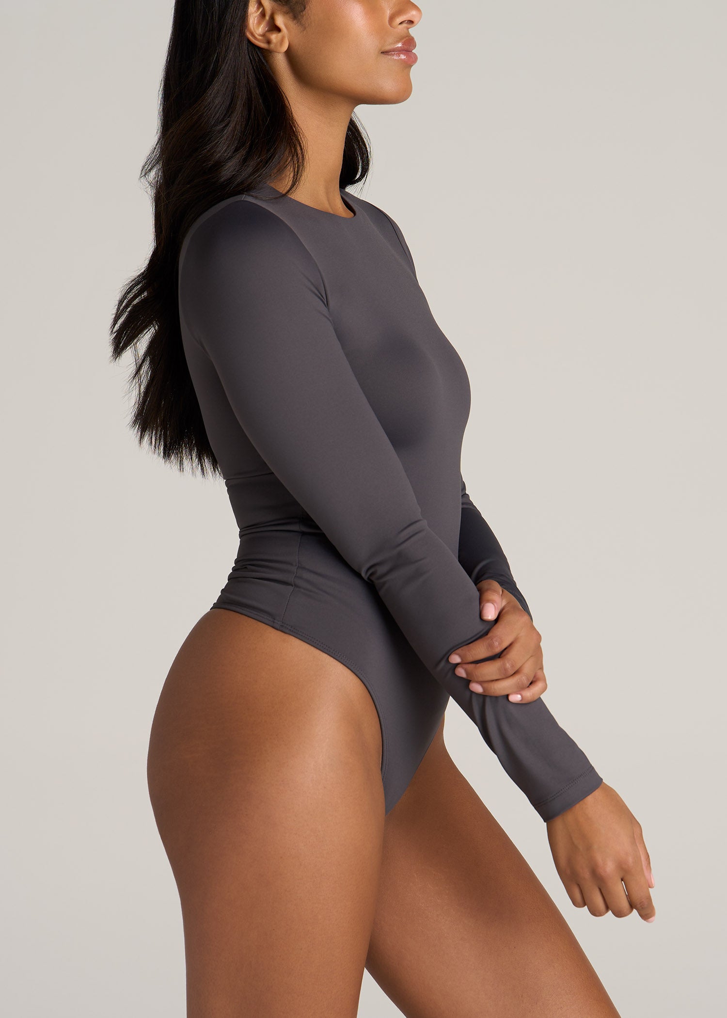Deep V Neck Bodysuit for Women's Long Sleeve Tops Black XS 