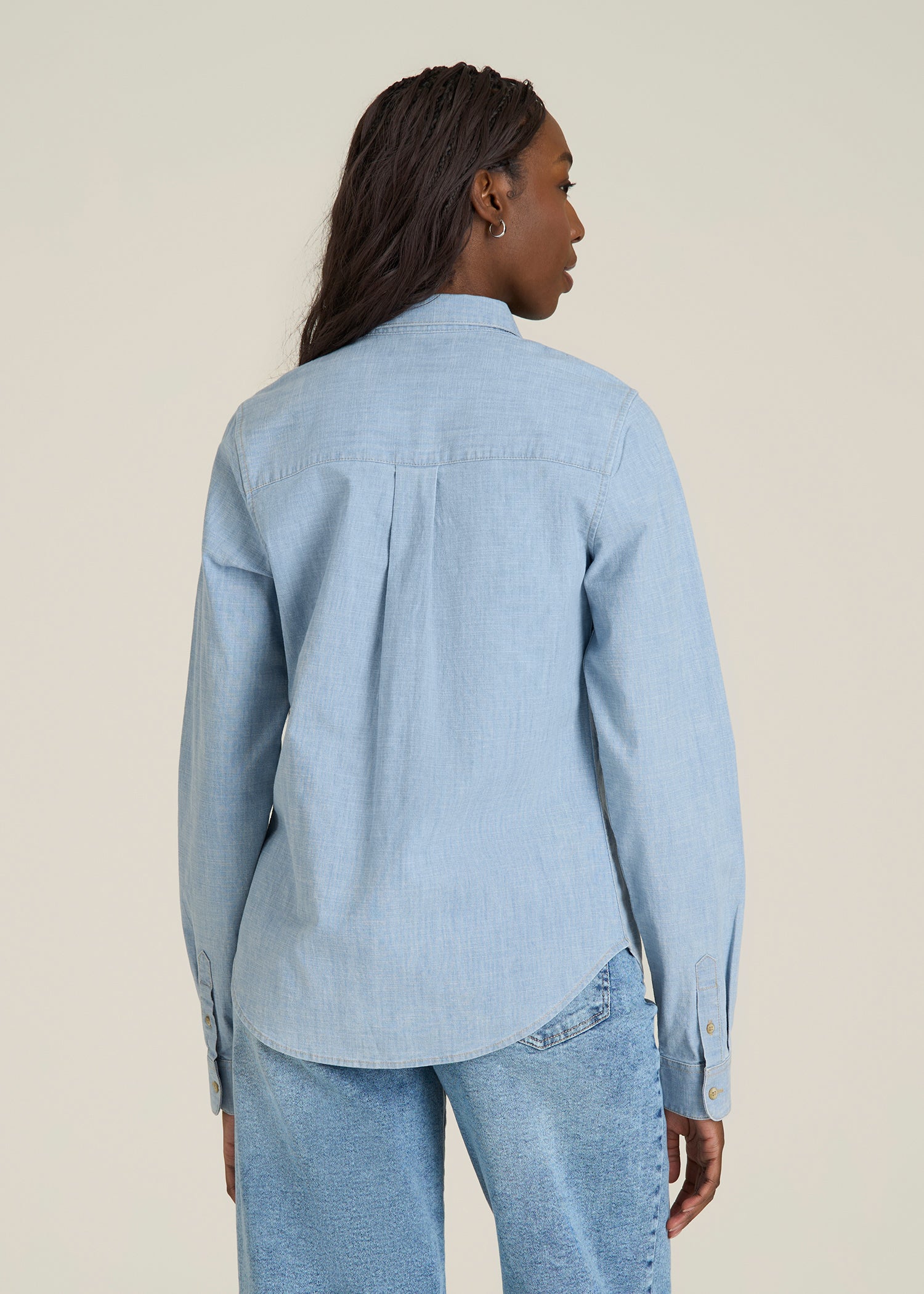 Stretch Chambray Shirt for Tall Women in Light Blue Chambray