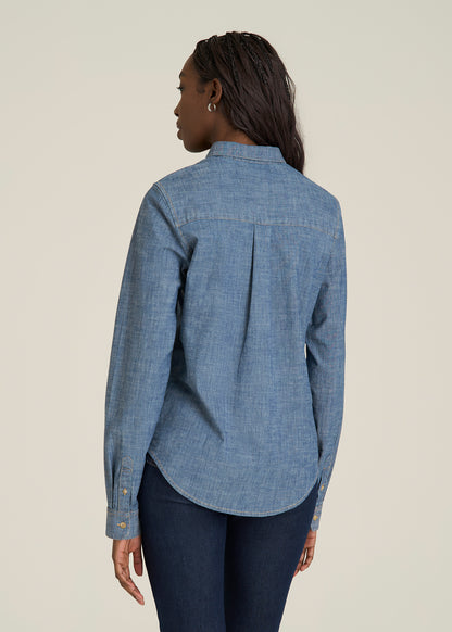 Stretch Chambray Shirt for Tall Women in Mid Blue Chambray