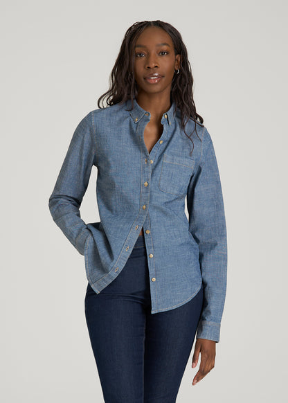 Stretch Chambray Shirt for Tall Women in Mid Blue Chambray XL / Extra Tall / Mid Blue Chambray
