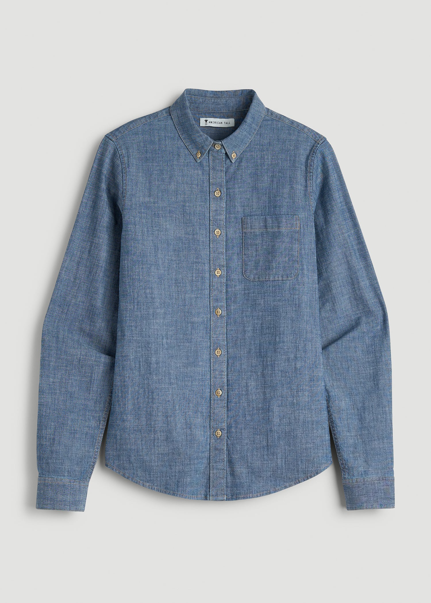 Stretch Chambray Shirt for Tall Women in Mid Blue Chambray
