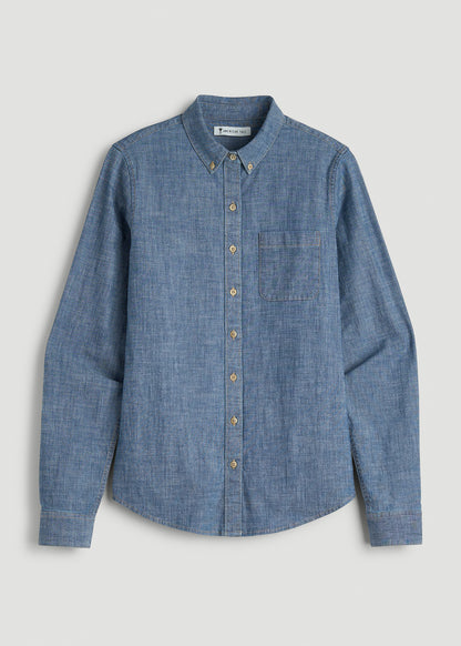 Stretch Chambray Shirt for Tall Women in Mid Blue Chambray