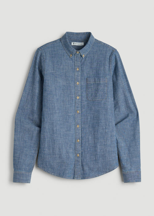 Stretch Chambray Shirt for Tall Women in Mid Blue Chambray