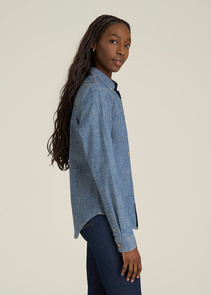 Stretch Chambray Shirt for Tall Women in Mid Blue Chambray