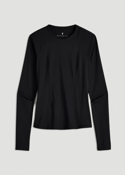 Long Sleeve Crewneck Rashguard for Tall Women in Deep Black