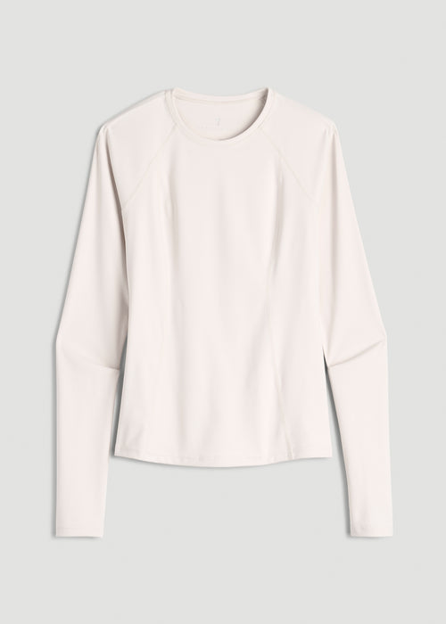 Long Sleeve Crewneck Rashguard for Tall Women in White Sand