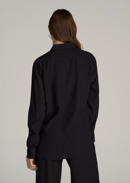 Long Sleeve Crinkle Blouse for Tall Women in Black