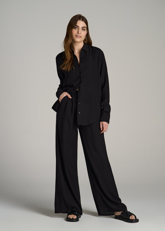 Long Sleeve Crinkle Tall Women's Blouse in Black