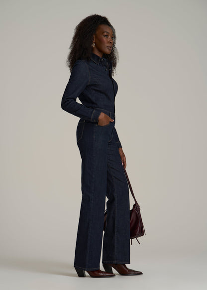 Long Sleeve Denim Jumpsuit for Tall Women in Rinse Wash