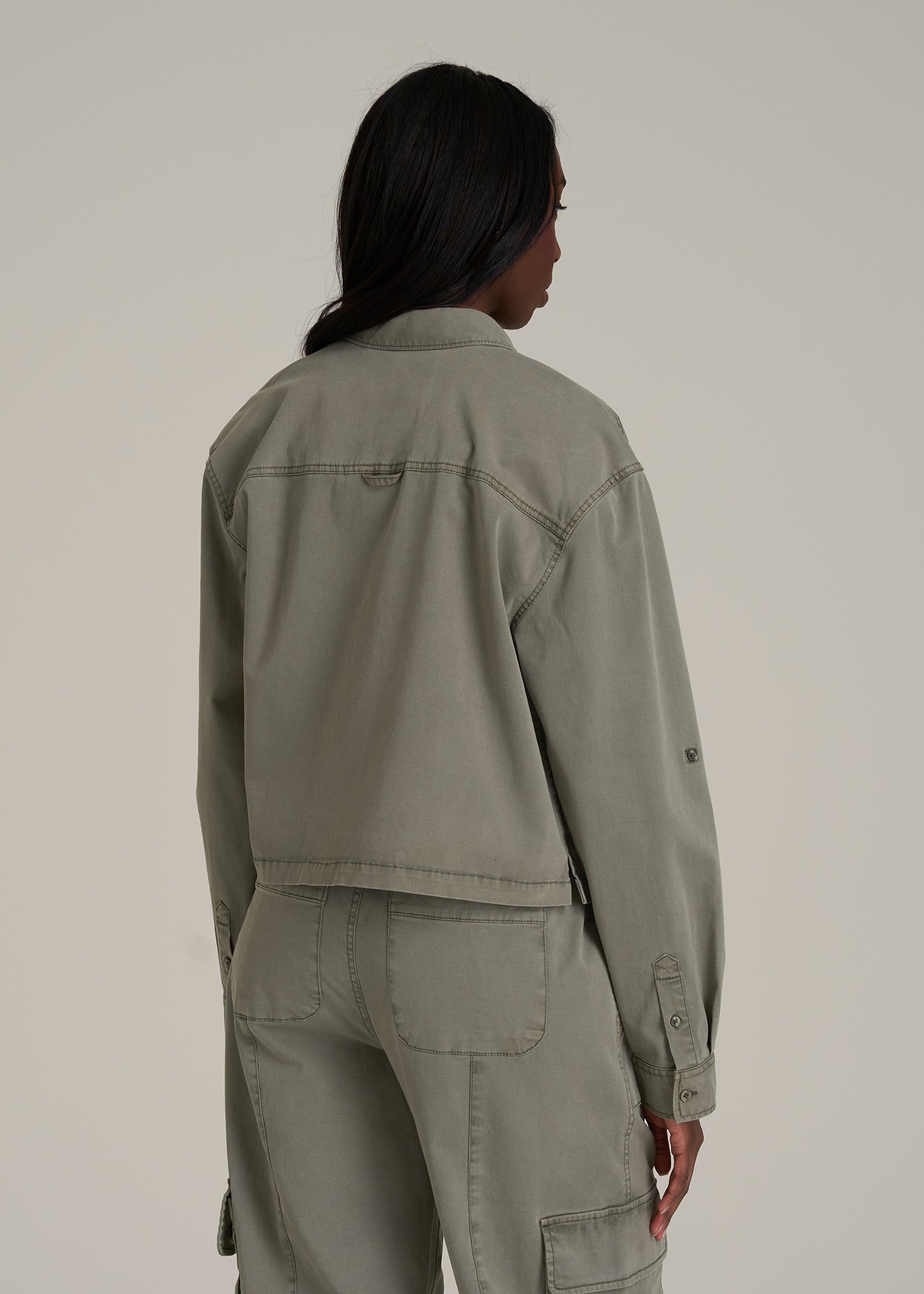 Garment Dyed Utility Shirt for Tall Women in Camper Green