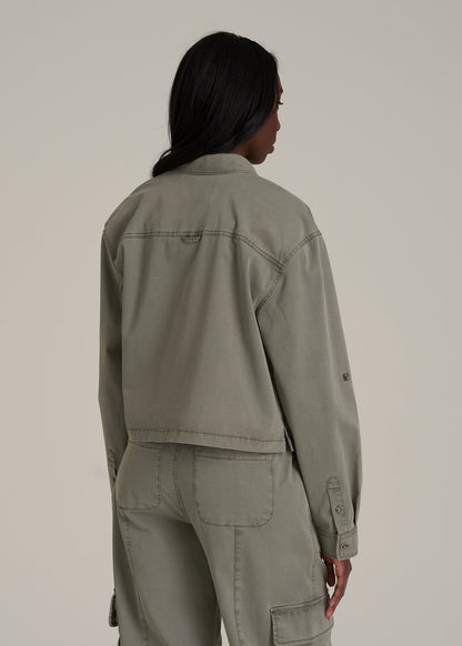 Garment Dyed Utility Shirt for Tall Women in Camper Green