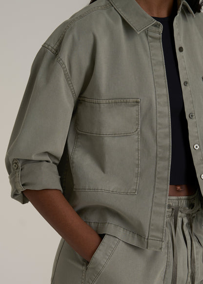 Garment Dyed Utility Shirt for Tall Women in Camper Green