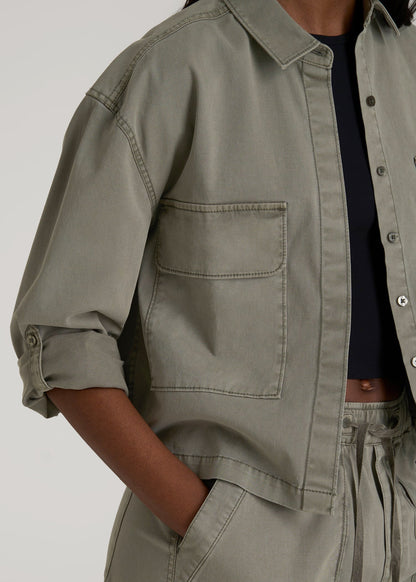 Garment Dyed Utility Shirt for Tall Women in Camper Green