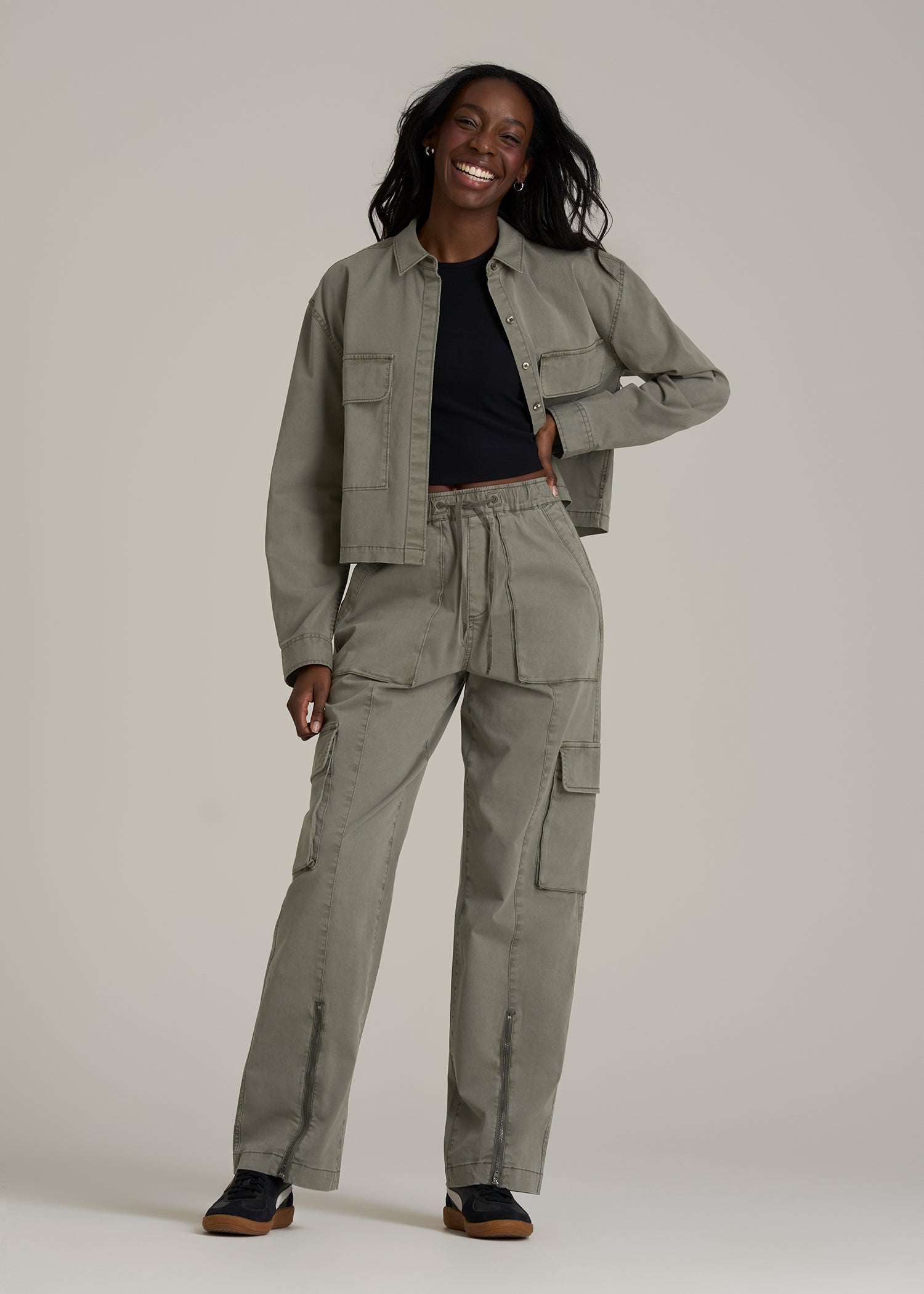 Garment Dyed Utility Shirt for Tall Women in Camper Green