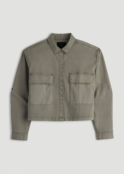 Garment Dyed Utility Shirt for Tall Women in Camper Green