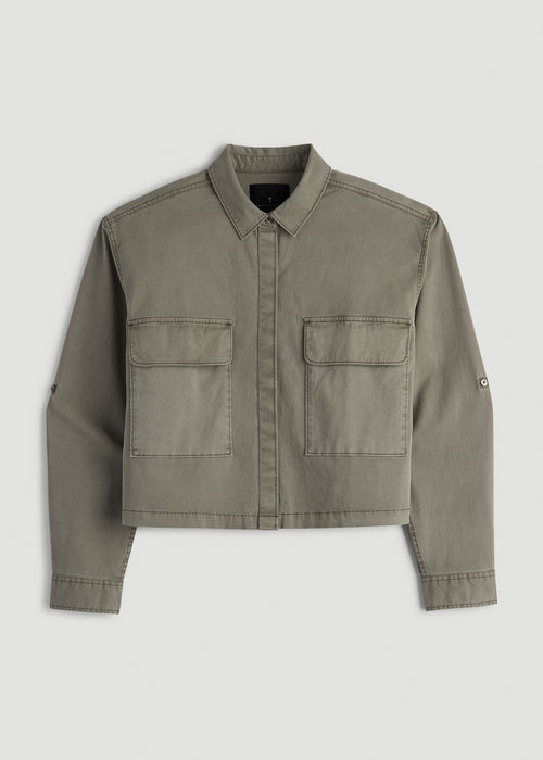 Garment Dyed Utility Shirt for Tall Women in Camper Green